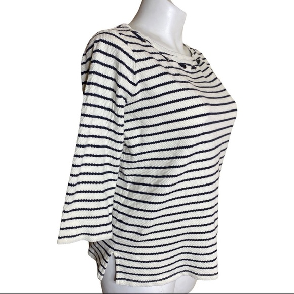 Talbots Top Stripes Grommet Laced Top Size 1X Fits Like 14 - Picture 2 of 7